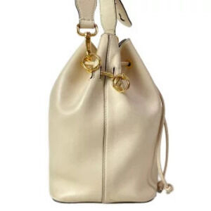Fendi Montresor Shoulder Bag Drawstring Beige Leather